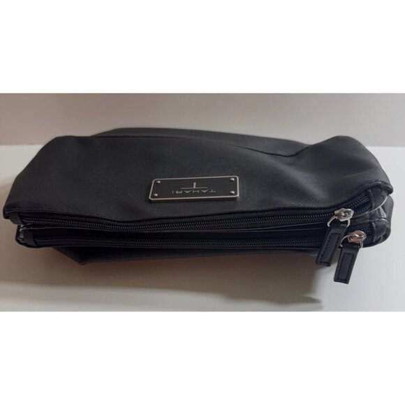 Tahari Black Travel Cosmetic Bag Multiple Compartments Zipper Closure 11”x7”x7” - Picture 3 of 4
